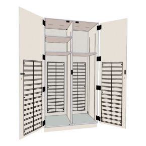Fixed Media,2C Cabinet,Oyster,Composite Wood, Cabinet Feature(s): Keyed Lock,Left Column Features:Organizer, (1) Adj Shelf ,Right Column Features: Organizer
